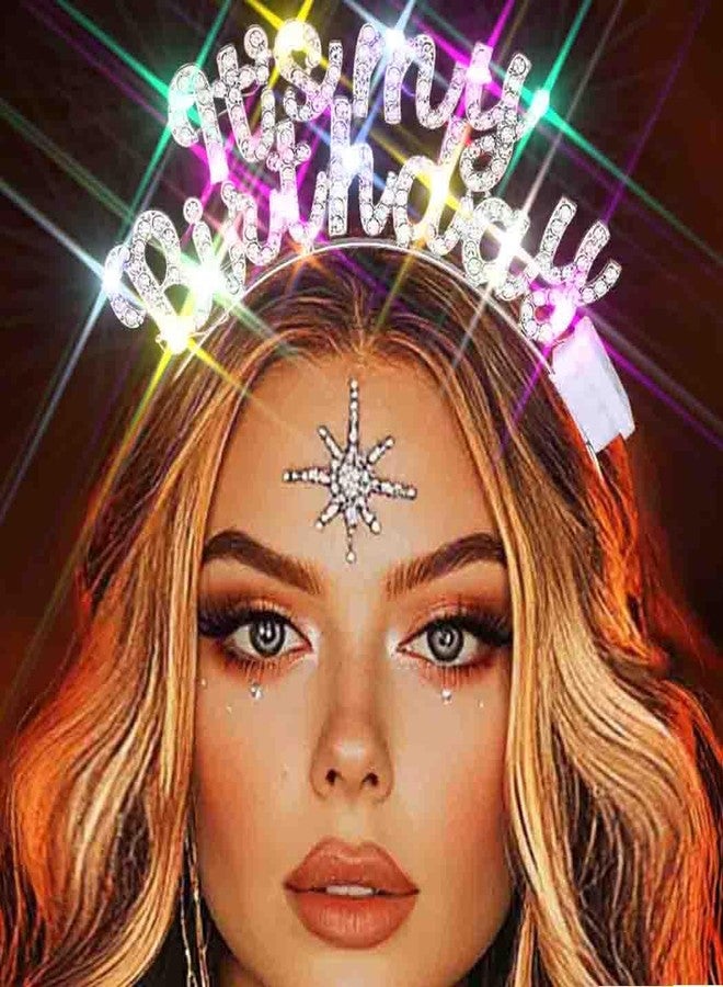 Zoestar Light Up Happy Birthday Headband Led Rhinestone Birthday Party Hair Accessories Women(Silver, One Size) - Image 1
